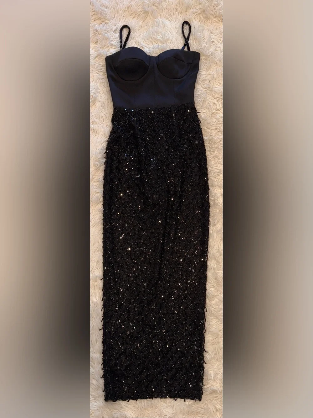 NEW NADINE MERABI Valentina Mixed Media Black Beaded Bustier Gown Sz 2 - Picture 5 of 12